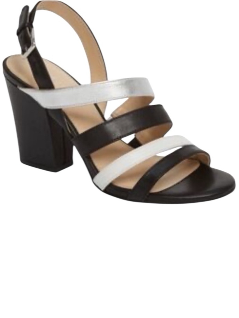 Botkier Sera Caged Heel Sandal Black Silver Strappy Block Heel 8.5